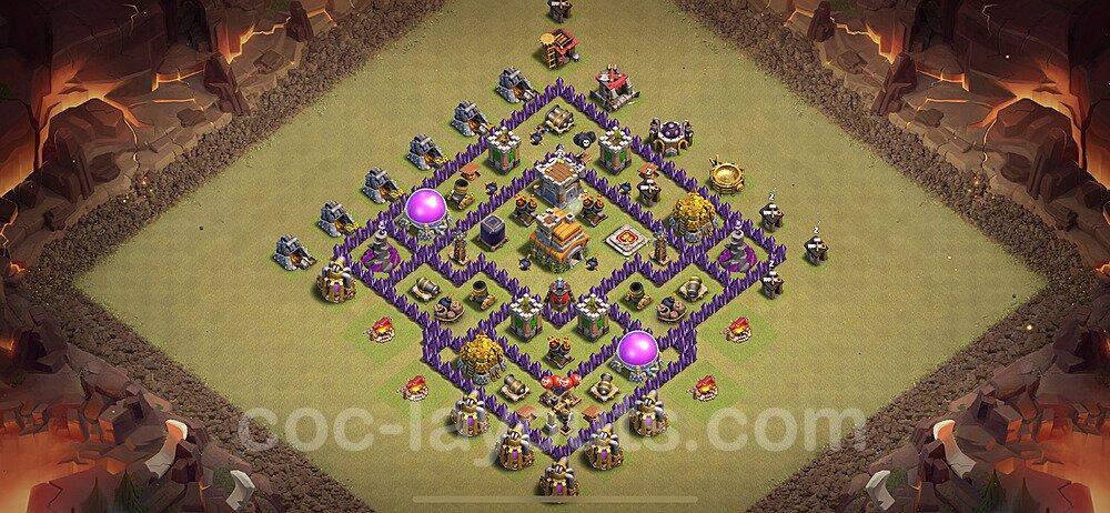 TH7 Anti 3 Stars CWL War Base Plan with Link, Hybrid, Copy Town Hall 7 Design 2024, #130