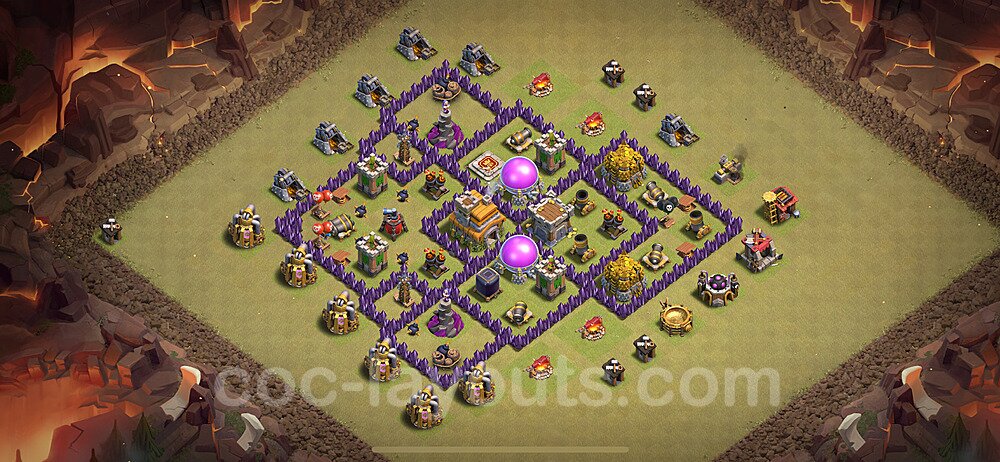 TH7 Anti 2 Stars CWL War Base Plan with Link, Hybrid, Copy Town Hall 7 Design 2024, #131