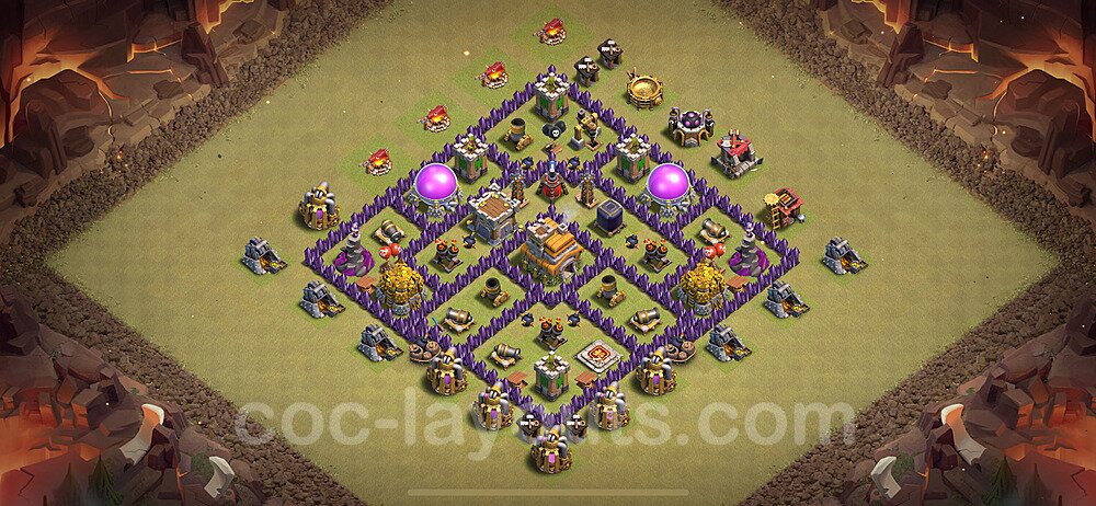 TH7 Anti 2 Stars CWL War Base Plan with Link, Hybrid, Copy Town Hall 7 Design 2024, #133