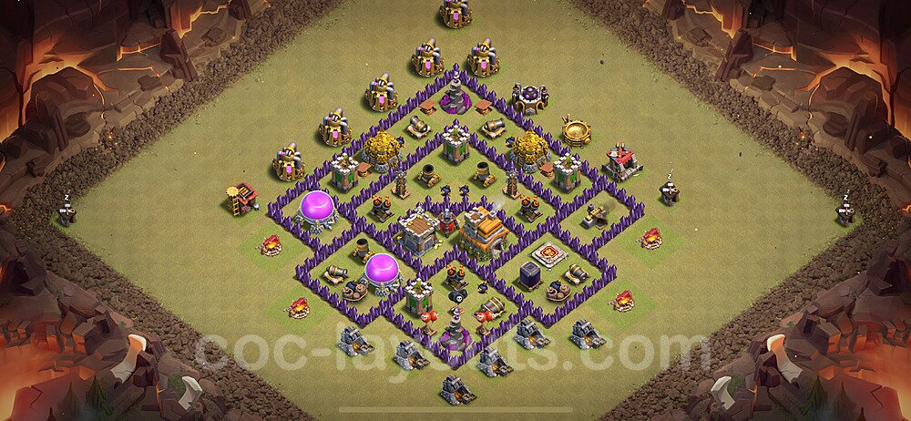 TH7 Anti 2 Stars CWL War Base Plan with Link, Hybrid, Copy Town Hall 7 Design 2024, #136