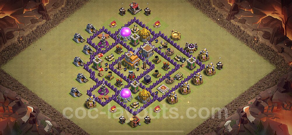 TH7 Anti 2 Stars CWL War Base Plan with Link, Hybrid, Copy Town Hall 7 Design 2024, #145