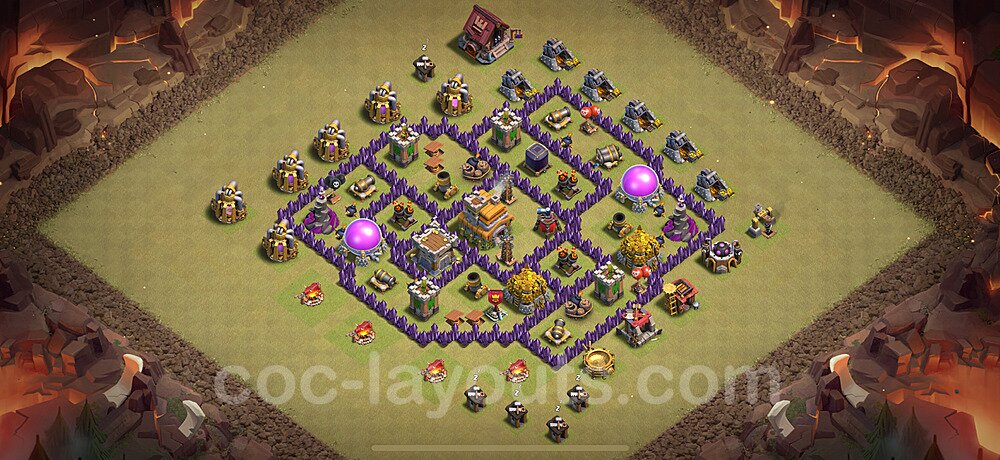 TH7 War Base Plan with Link, Anti 3 Stars, Copy Town Hall 7 CWL Design 2025, #165