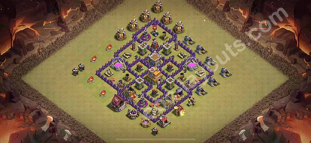 TH7 Anti 2 Stars CWL War Base Plan with Link, Anti Everything, Copy Town Hall 7 Design 2025, #168