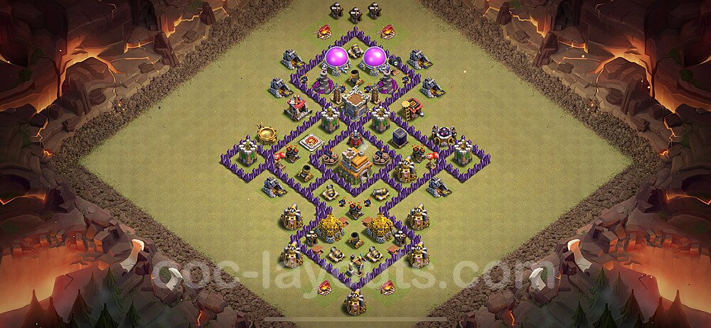 TH7 War Base Plan with Link, Anti Everything, Hybrid, Copy Town Hall 7 CWL Design 2024, #93