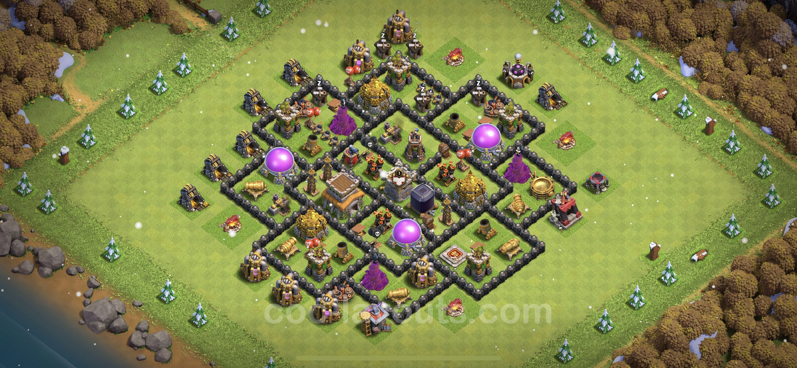 Base TH8 with Link, Anti Air / Dragon Max Levels - defence plan / layout / ...