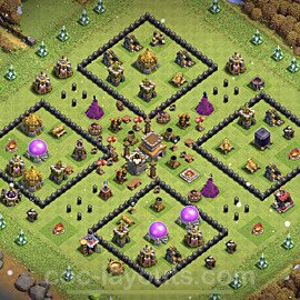 Diseño de aldea Anti 2 Estrellas Ayuntamiento 8 Copiar, Anti Todo - COC TH8 Perfecta Distribucion 2023 + Enlace - #215