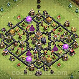 TH8 Trophy Base Plan with Link, Anti Everything, Hybrid, Copy Town Hall 8 Base Design 2023, #217