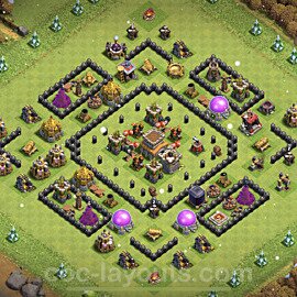 Diseño de aldea Impenetrable Ayuntamiento 8 Copiar, Anti 2 Estrellas - COC TH8 Perfecta Distribucion 2023 + Enlace - #221