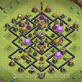 TH8 Trophy Base Plan with Link, Anti Everything, Hybrid, Copy Town Hall 8 Base Design 2023, #224
