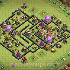 TH8 Trophy Base Plan with Link, Anti Air / Dragon, Copy Town Hall 8 Base Design 2023, #225