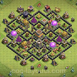 Diseño de aldea Anti 2 Estrellas Ayuntamiento 8 Copiar, Anti Aire / Dragón - COC TH8 Perfecta Distribucion 2023 + Enlace - #240