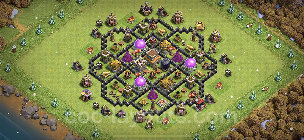TH8 Anti 2 Stars Base Plan with Link, Copy Town Hall 8 Base Design 2020, #107