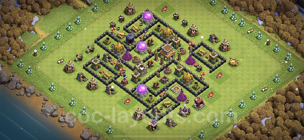 TH8 Trophy Base Plan with Link, Anti Everything, Copy Town Hall 8 Base Design 2023, #213