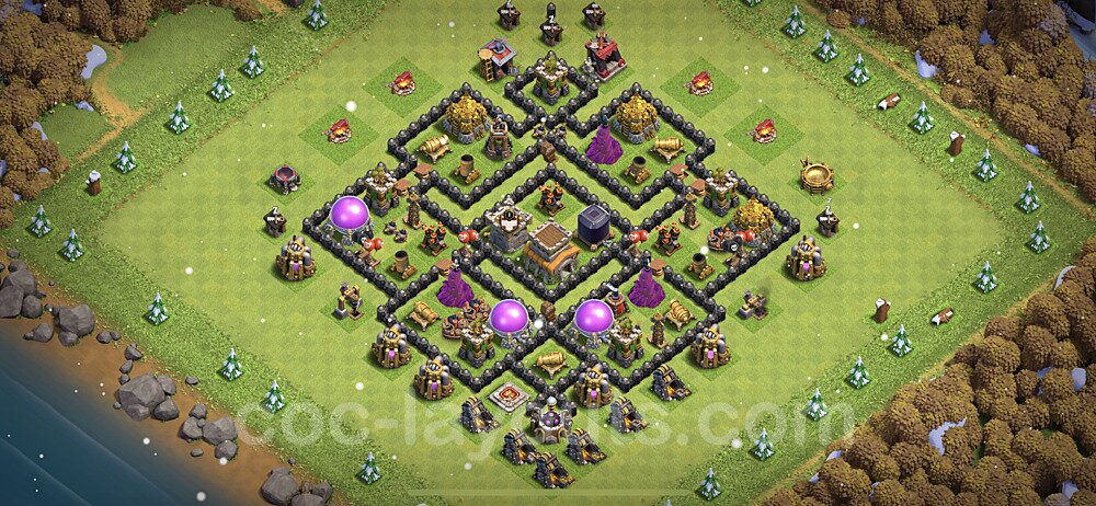 TH8 Anti 3 Stars Base Plan with Link, Anti Everything, Copy Town Hall 8 Base Design 2023, #226