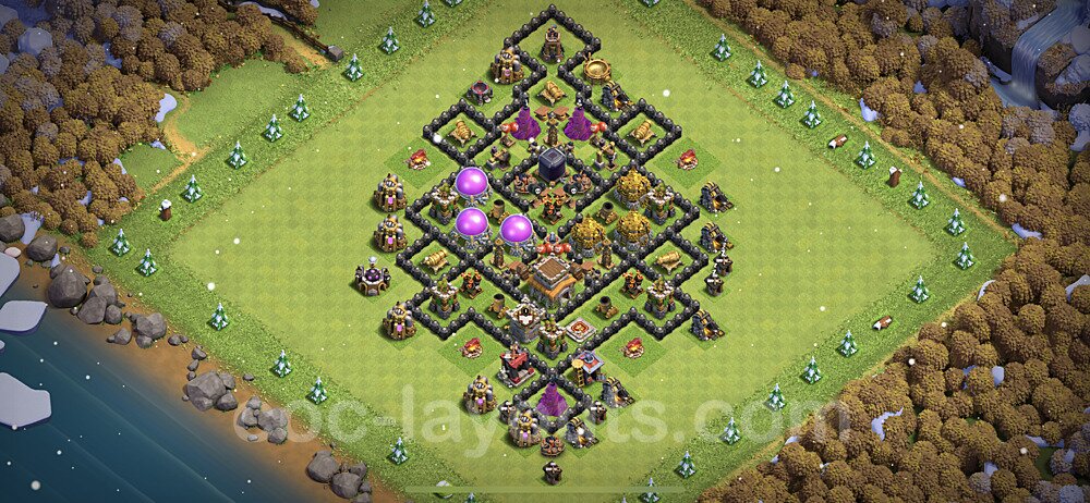 TH8 Trophy Base Plan with Link, Anti Everything, Hybrid, Copy Town Hall 8 Base Design 2021, #245