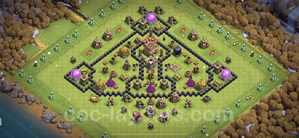 TH8 Trophy Base Plan with Link, Copy Town Hall 8 Base Design 2022, #254