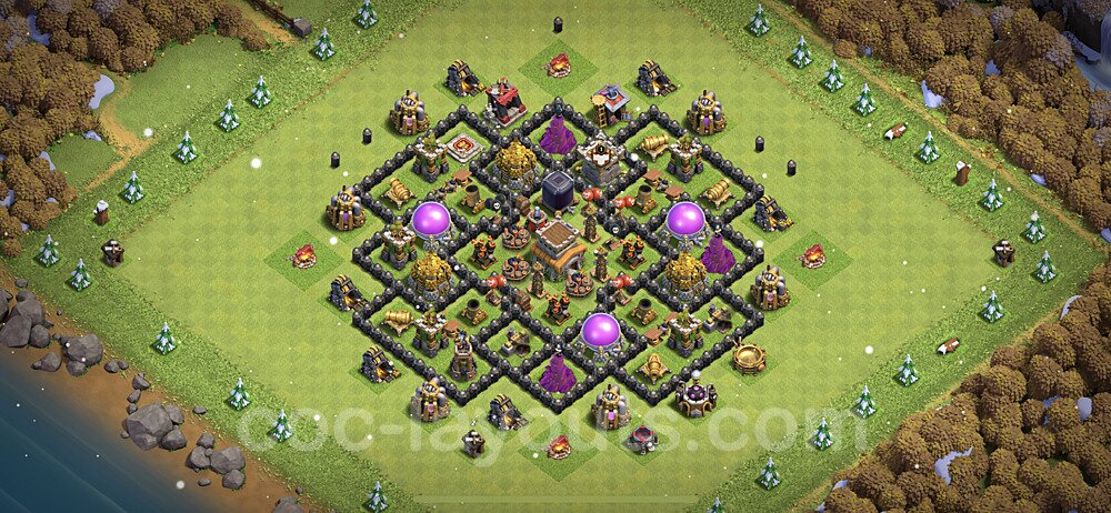 Anti Everything TH8 Base Plan with Link, Hybrid, Copy Town Hall 8 Design, #258