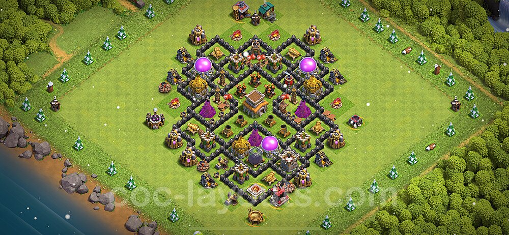 TH8 Anti 3 Stars Base Plan with Link, Anti Everything, Copy Town Hall 8 Base Design 2024, #266