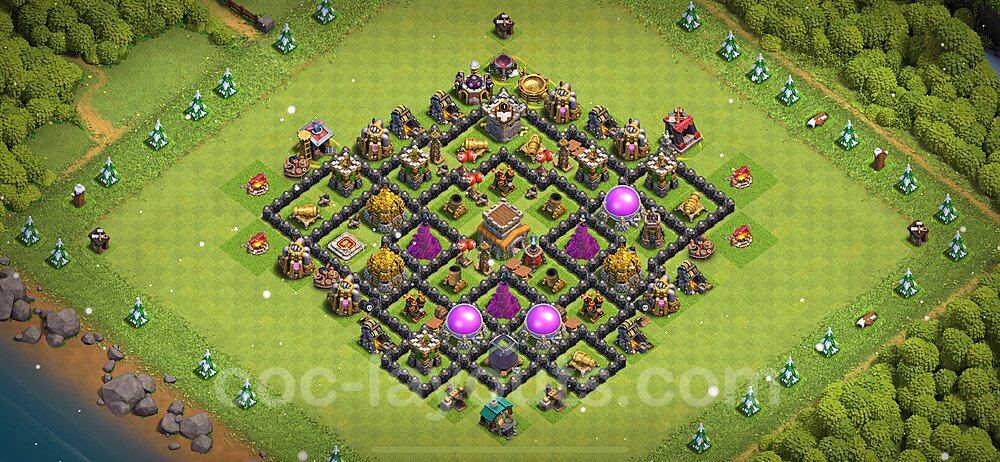 TH8 Trophy Base Plan with Link, Anti 3 Stars, Hybrid, Copy Town Hall 8 Base Design 2024, #268