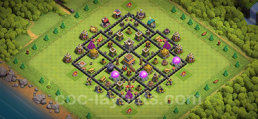 Diseño de aldea Anti 2 Estrellas Ayuntamiento 8 Copiar, Híbrido - COC TH8 Perfecta Distribucion 2024 + Enlace - #275