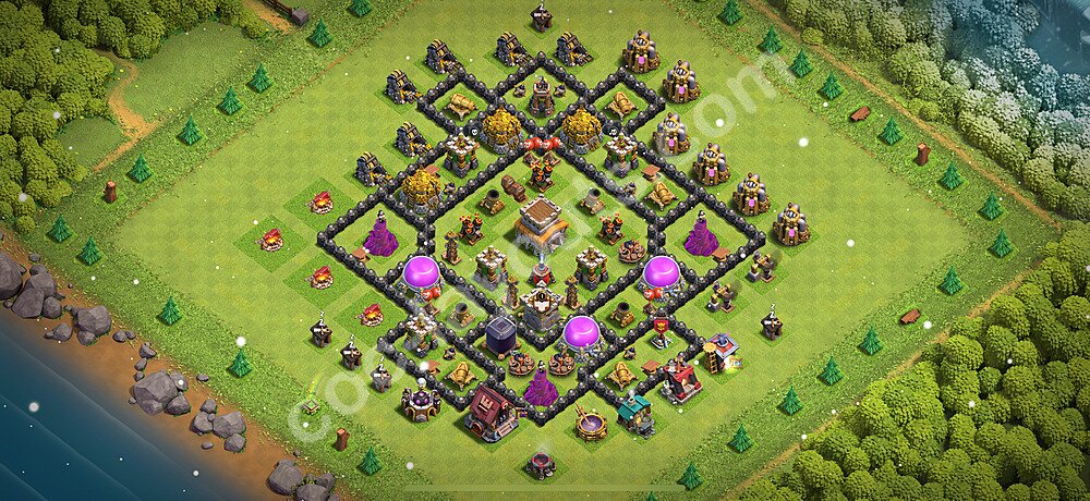Diseño de aldea Anti 2 Estrellas Ayuntamiento 8 Copiar, Anti Todo - COC TH8 Perfecta Distribucion 2025 + Enlace - #283