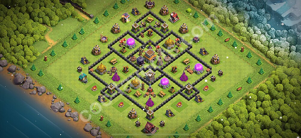 TH8 Anti 2 Stars Base Plan with Link, Copy Town Hall 8 Base Design 2026, #288