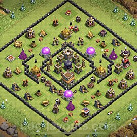 Base plan TH8 Max Levels with Link, Anti 3 Stars, Hybrid for Farming 2023, #280