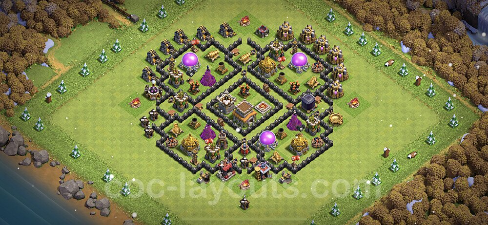 Base plan TH8 Max Levels with Link, Hybrid, Anti 3 Stars for Farming, #275