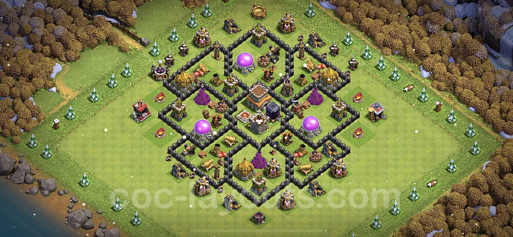 Base plan TH8 (design / layout) with Link, Anti 3 Stars, Hybrid for Farming 2021, #285