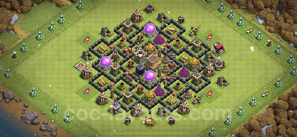 Base plan TH8 (design / layout) with Link, Anti 3 Stars, Hybrid for Farming 2021, #286