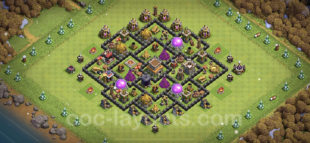 Base plan TH8 (design / layout) with Link, Anti Everything, Anti Air / Dragon for Farming, #287