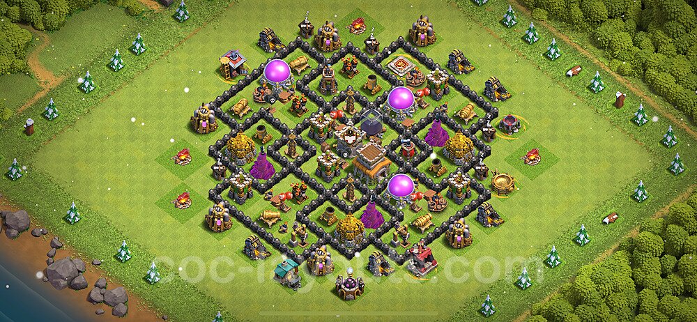 Base plan TH8 (design / layout) with Link, Anti 3 Stars, Hybrid for Farming 2022, #295