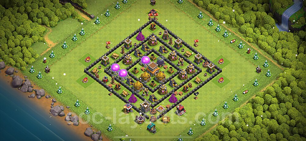 Base plan TH8 (design / layout) with Link, Anti 3 Stars for Farming 2022, #297