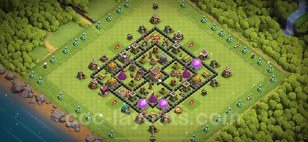 Base plan TH8 (design / layout) with Link, Anti 3 Stars, Hybrid for Farming 2024, #299