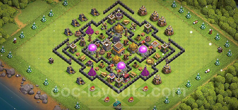 Base plan TH8 Max Levels with Link, Anti 3 Stars for Farming 2024, #300