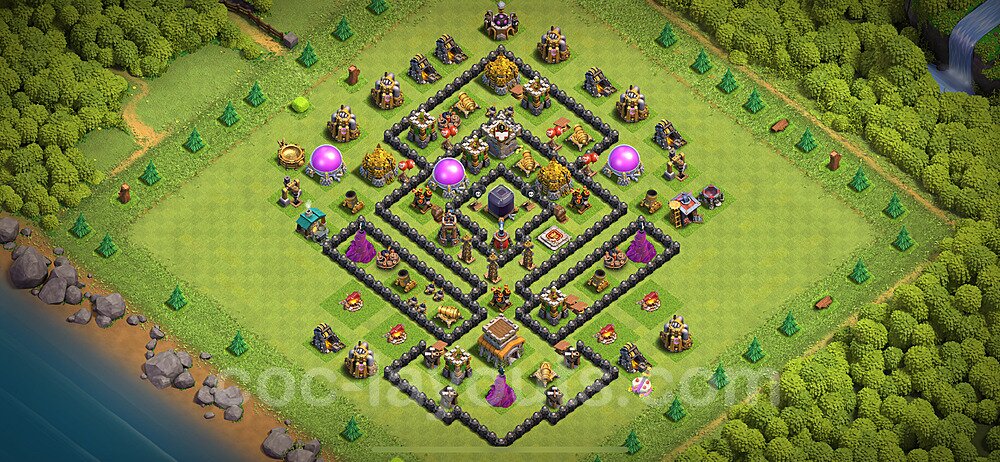 Base plan TH8 (design / layout) with Link, Anti Air / Dragon for Farming 2024, #303