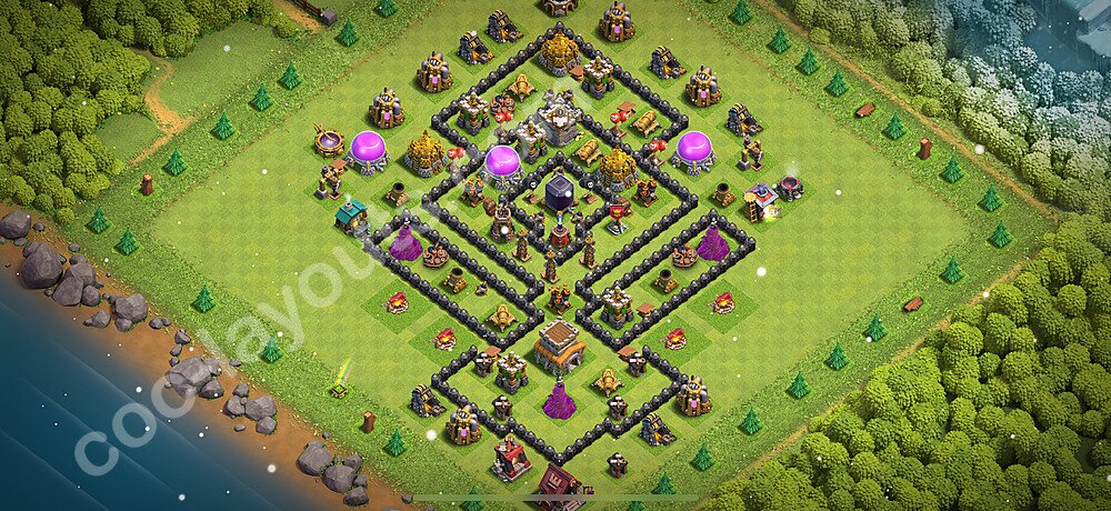 Base plan TH8 (design / layout) with Link, Anti Air / Dragon for Farming 2025, #303