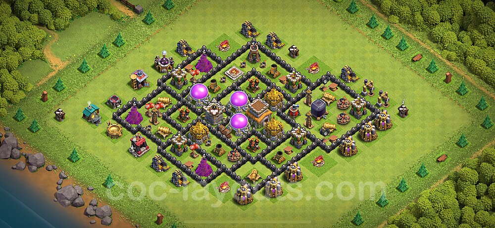 Diseño de aldea para farming Ayuntamiento 8 Copiar, Anti 2 Estrellas, Híbrido - COC TH8 Perfecta Distribucion 2024 + Enlace - #304