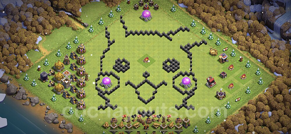 TH8 Funny Troll Base Plan with Link, Copy Town Hall 8 Art Design, #10