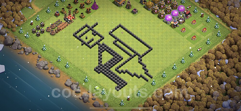 TH8 Funny Troll Base Plan with Link, Copy Town Hall 8 Art Design 2023, #12