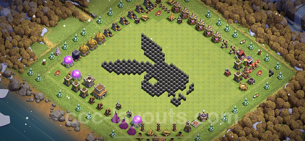 TH8 Funny Troll Base Plan with Link, Copy Town Hall 8 Art Design, #19