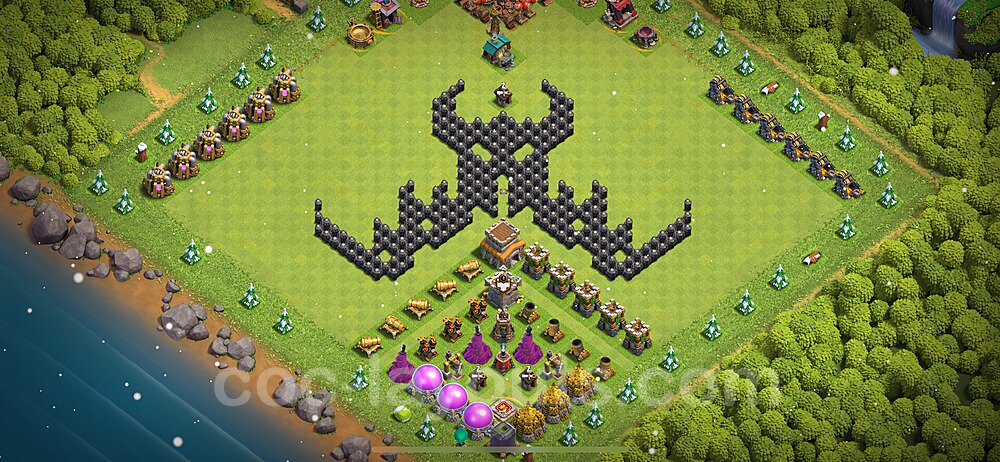 TH8 Funny Troll Base Plan with Link, Copy Town Hall 8 Art Design 2022, #23