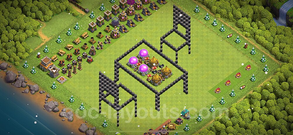 TH8 Funny Troll Base Plan with Link, Copy Town Hall 8 Art Design 2022, #24