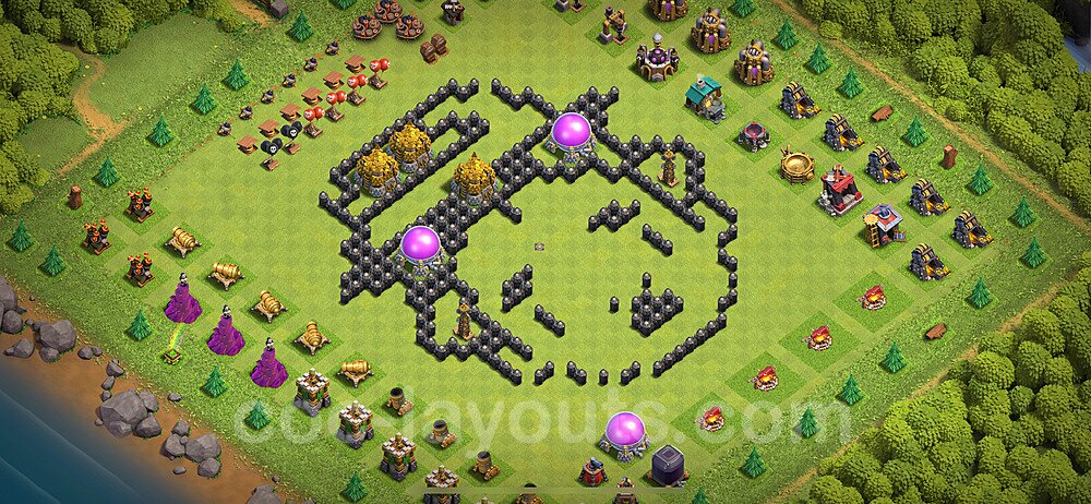 TH8 Funny Troll Base Plan with Link, Copy Town Hall 8 Art Design 2024, #26