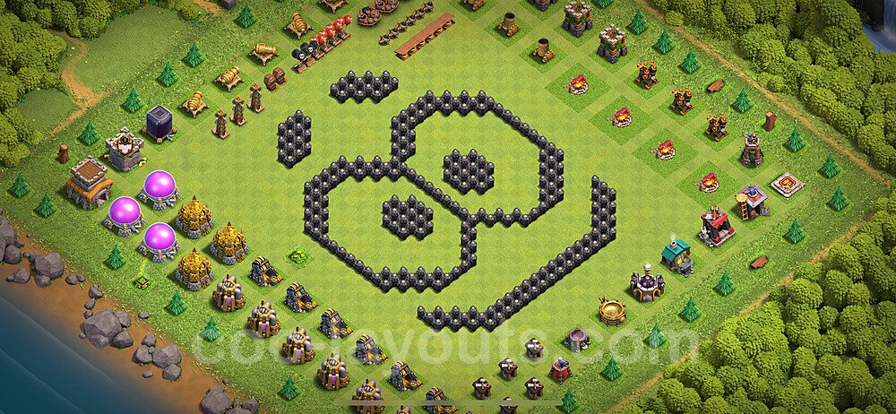 TH8 Funny Troll Base Plan with Link, Copy Town Hall 8 Art Design 2024, #27