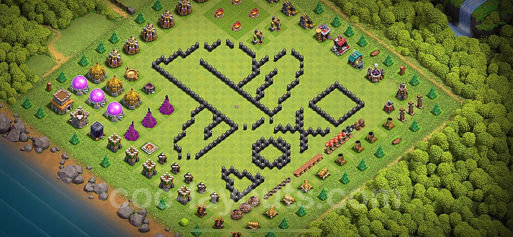 TH8 Funny Troll Base Plan with Link, Copy Town Hall 8 Art Design 2024, #29