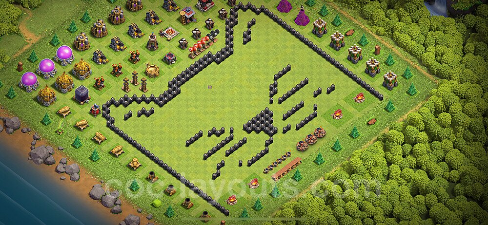 TH8 Funny Troll Base Plan with Link, Copy Town Hall 8 Art Design 2024, #30