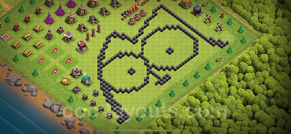 TH8 Funny Troll Base Plan with Link, Copy Town Hall 8 Art Design 2024, #33