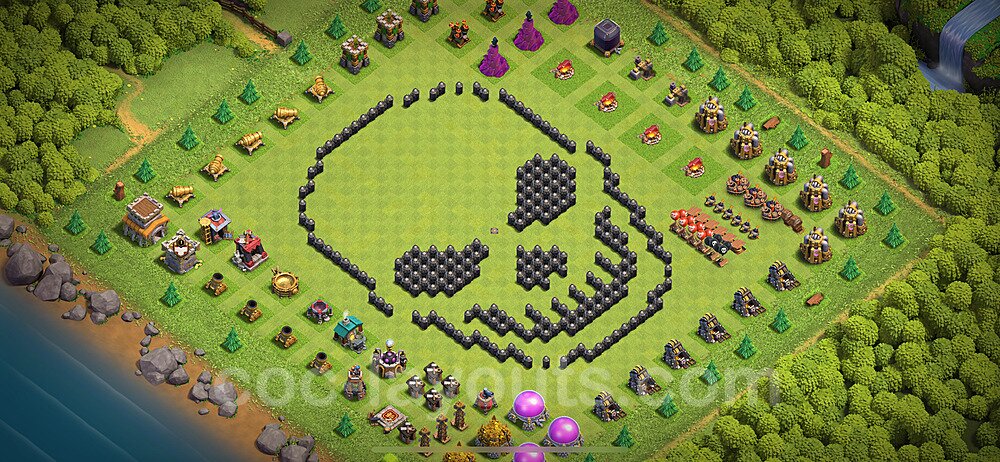 TH8 Funny Troll Base Plan with Link, Copy Town Hall 8 Art Design 2024, #35