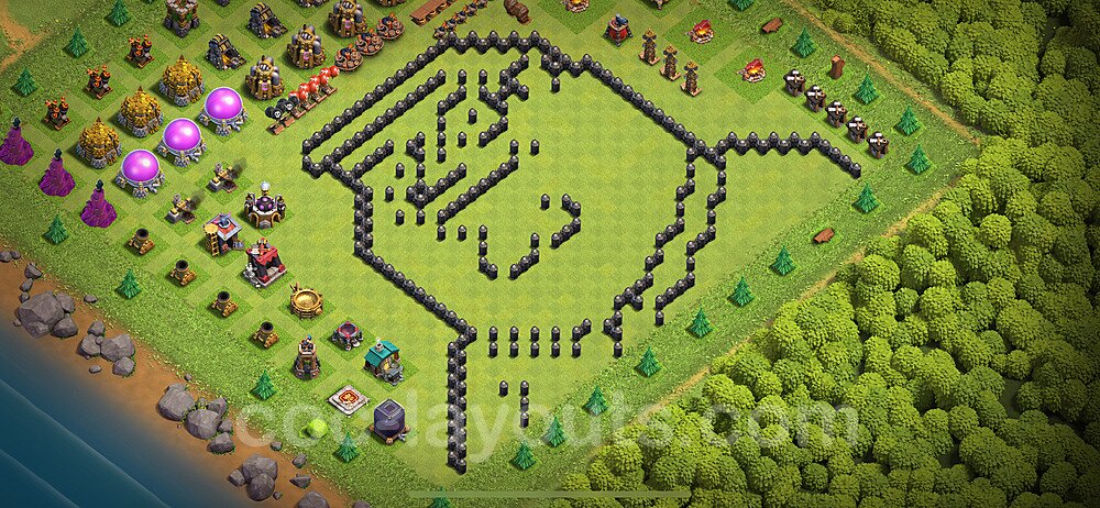 TH8 Funny Troll Base Plan with Link, Copy Town Hall 8 Art Design 2024, #36